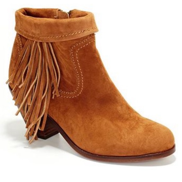Sam Edelman Shoes - Sam Edelman Louie Fringe Suede Ankle Booties Cocoa Size 9